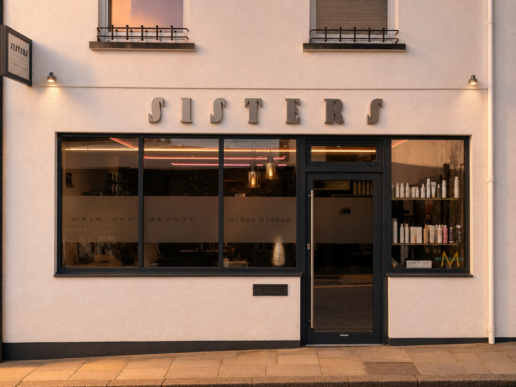 Exterior of Sisters Hair & Beauty, a luxury hair salon and beauty salon in Tavistock, Devon.