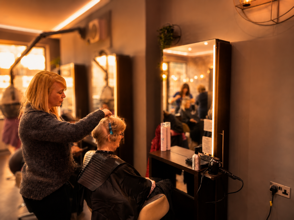 Hair stylist providing professional hairdressing services at Sisters Hair & Beauty in Tavistock.